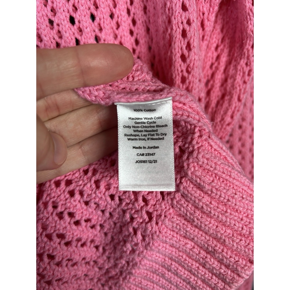 Talbots Knit Sweater Women Size M Pink 100% Cotton High Low - Picture 4 of 7